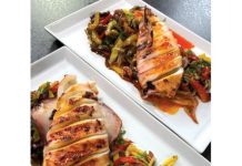 Kαλαμάρι σχάρας με σαλάτα ψητής πιπεριάς